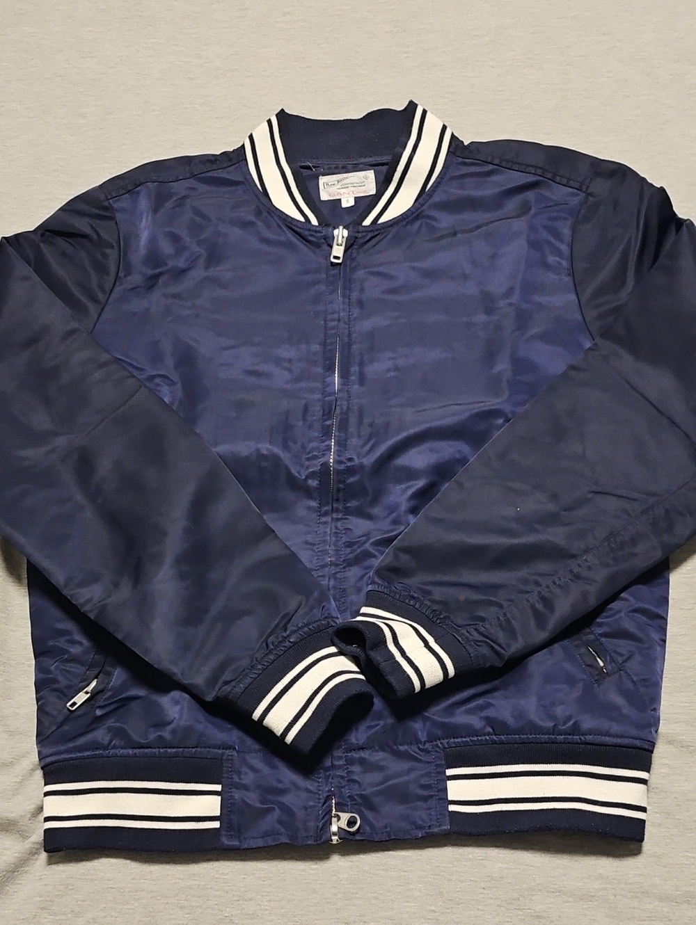 Gant Navy Satin Bomber Jacket with White Striped Trim